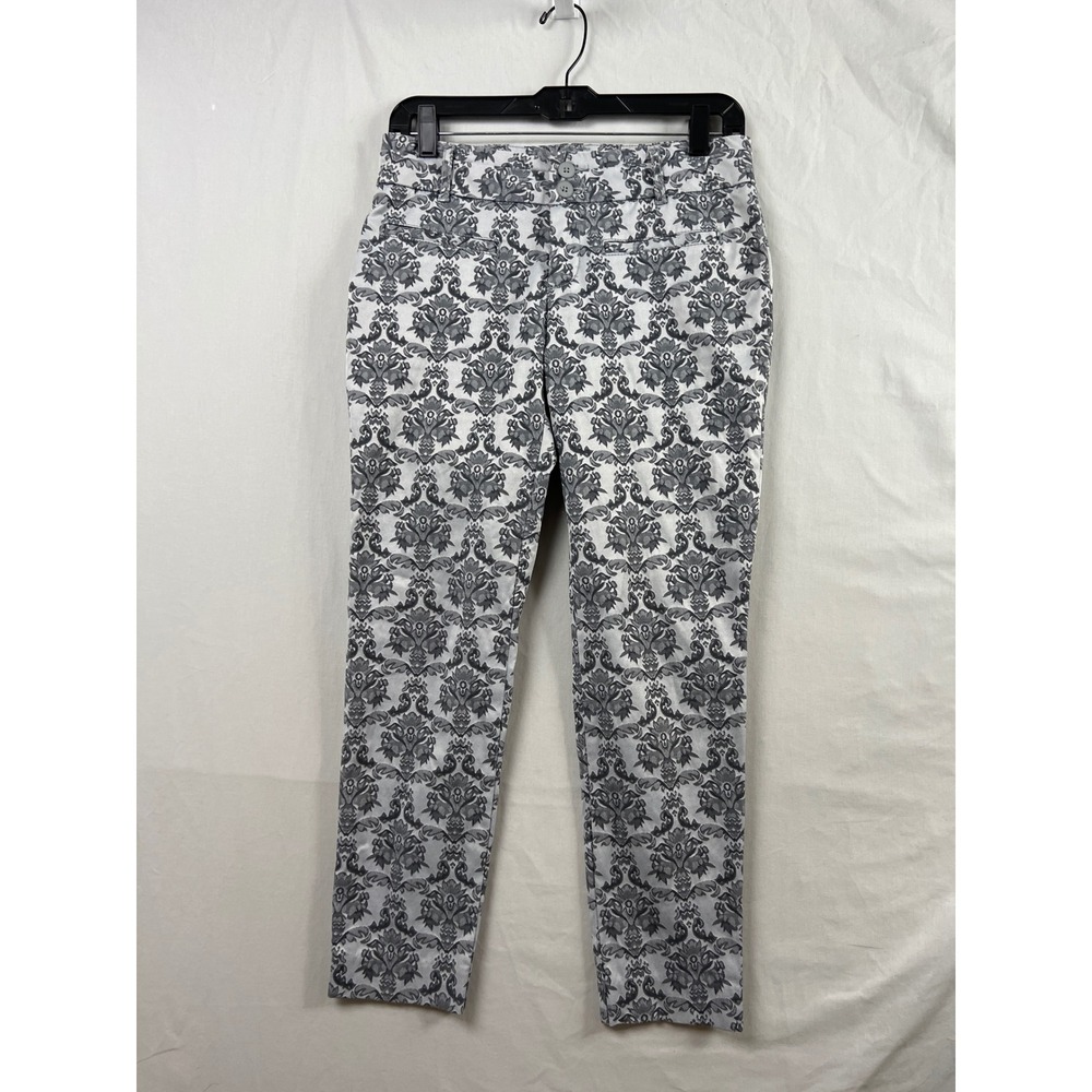 Cartonnier Charlie Ankle Pants Womens 2 Grey Damask Brocade Slim Trousers